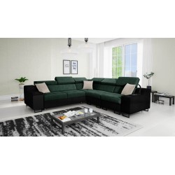 Avanti III corner sofa with a sleeping function and a lamp with a USB port, fabric Whisper 11 + black eco-leather.