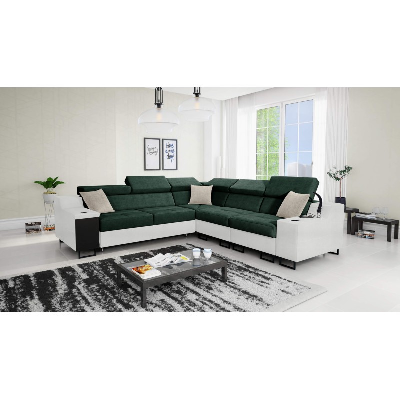 Avanti III corner sofa with a sleeping function and a lamp with a USB port, Whisper 11 fabric + Eco-leather Avanti III corner sofa with a sleeping function and a lamp with a USB port, Whisper 11 fabric + Eco-leather