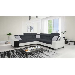 Avanti III corner sofa with a sleeping function and a lamp with a USB port, fabric Sawana 96 + Eco-leather