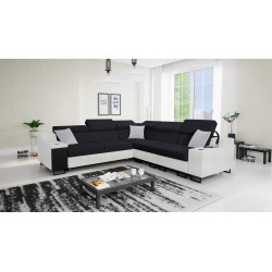 Avanti III corner sofa with a sleeping function and a lamp with a USB port, fabric Sawana 14 + Eco-leather