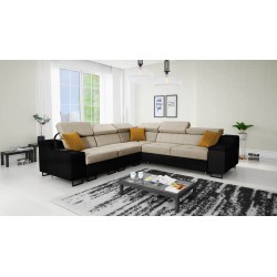 Avanti III corner sofa with a sleeping function and a lamp with a USB port, fabric Whisper 3 + black eco-leather