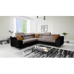 Avanti III corner sofa with a sleeping function and a lamp with a USB port, fabric Whisper 5 + black eco-leather
