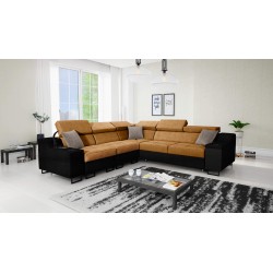 Avanti III corner sofa with a sleeping function and a lamp with a USB port, Whisper 9 fabric + black eco-leather