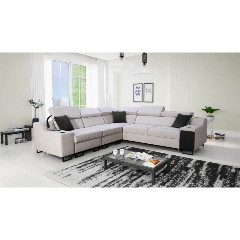 Avanti III corner sofa with a sleeping function and a lamp with a USB port, fabric Whisper 9 Avanti III corner sofa with a sleeping function and a lamp with a USB port, fabric Whisper 9