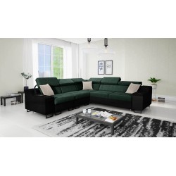 Avanti III corner sofa with a sleeping function and a lamp with a USB port, fabric Whisper 11 + black eco-leather.