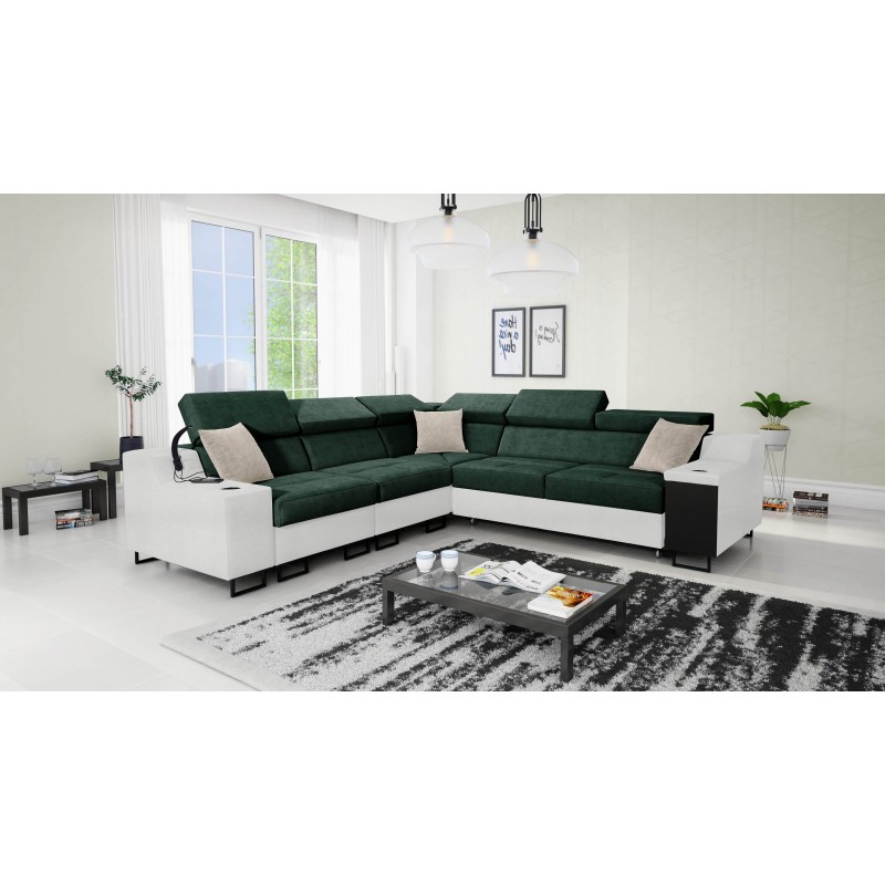 Avanti III corner sofa with a sleeping function and a lamp with a USB port, Whisper 11 fabric + Eco-leather Avanti III corner sofa with a sleeping function and a lamp with a USB port, Whisper 11 fabric + Eco-leather
