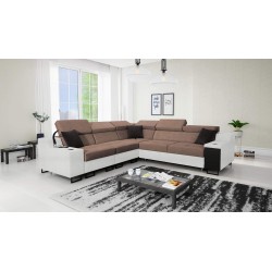 Avanti III corner sofa with a sleeping function and a lamp with a USB port, fabric Sawana 25 + Eco leather