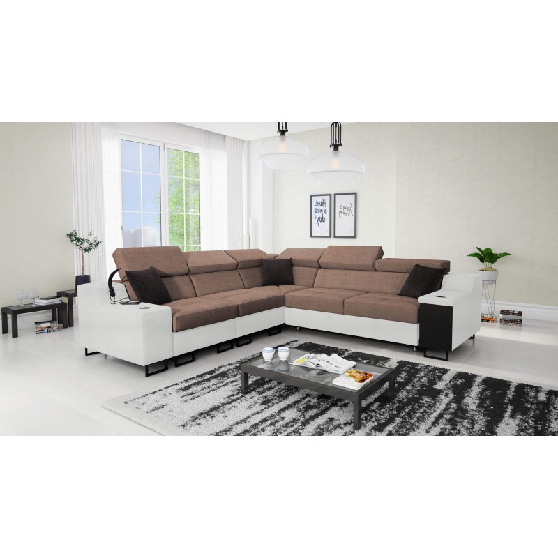 Avanti III corner sofa with a sleeping function and a lamp with a USB port, fabric Sawana 25 + Eco leather Avanti III corner sofa with a sleeping function and a lamp with a USB port, fabric Sawana 25 + Eco leather