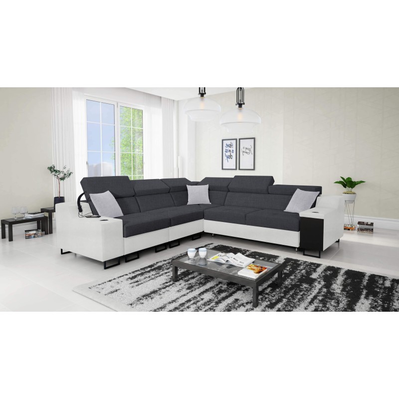 Avanti III corner sofa with a sleeping function and a lamp with a USB port, fabric Sawana 96 + Eco-leather Avanti III corner sofa with a sleeping function and a lamp with a USB port, fabric Sawana 96 + Eco-leather
