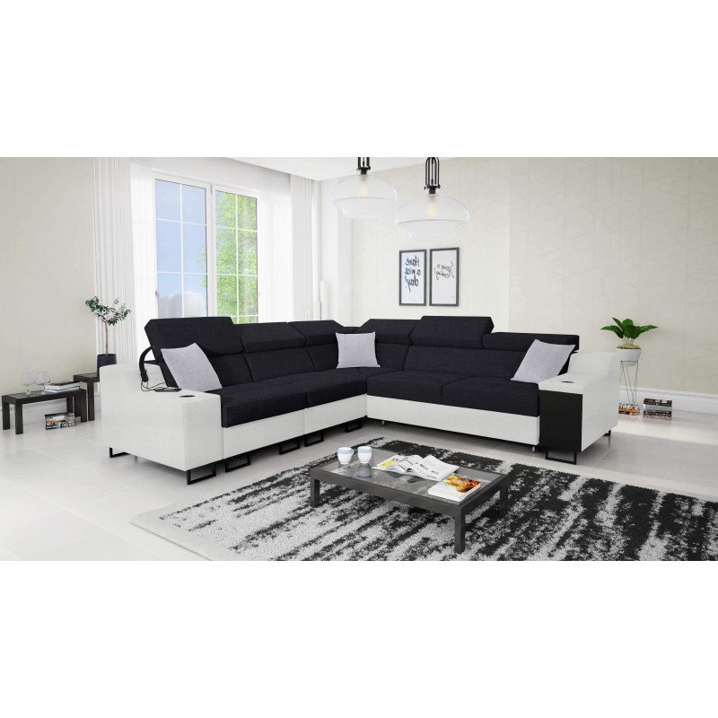 Avanti III corner sofa with a sleeping function and a lamp with a USB port, fabric Sawana 14 + Eco-leather Avanti III corner sofa with a sleeping function and a lamp with a USB port, fabric Sawana 14 + Eco-leather