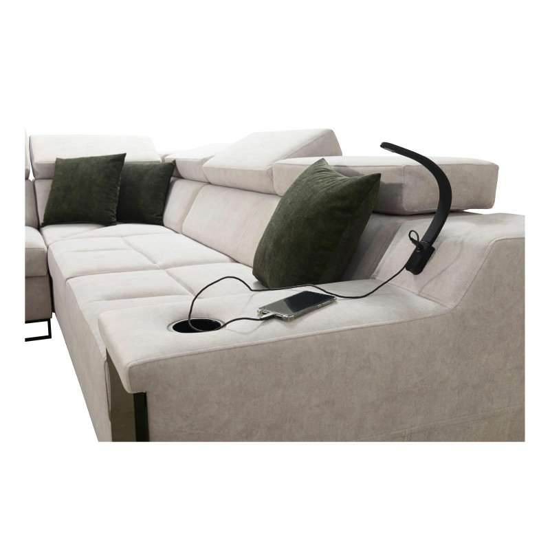 Narożnik Avanti VII z funkcją spania oraz lampką z portem usb tkanina Whisper 5 + Ecoskóra Narożnik Avanti VII z funkcją spania oraz lampką z portem usb tkanina Whisper 5 + Ecoskóra
