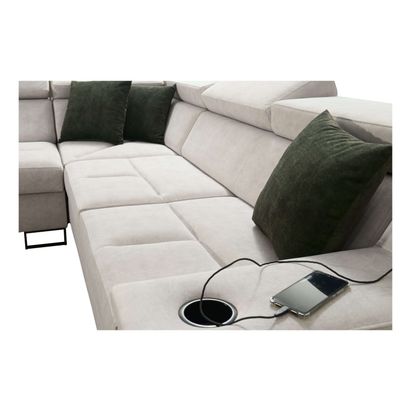 Narożnik Avanti VII z funkcją spania oraz lampką z portem usb tkanina Whisper 5 + Ecoskóra Narożnik Avanti VII z funkcją spania oraz lampką z portem usb tkanina Whisper 5 + Ecoskóra