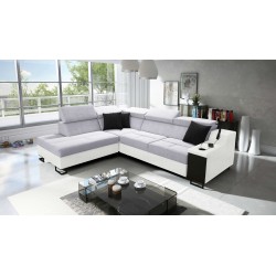 Avanti VII corner sofa with sleeping function and lamp with USB port, fabric Sawana 84 + Eco-leather