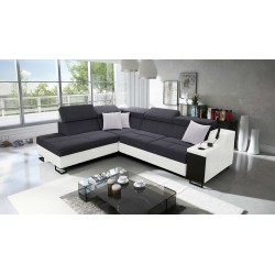 Avanti VII corner sofa with a sleeping function and a lamp with a USB port, Sawana 96 fabric + Eco-leather