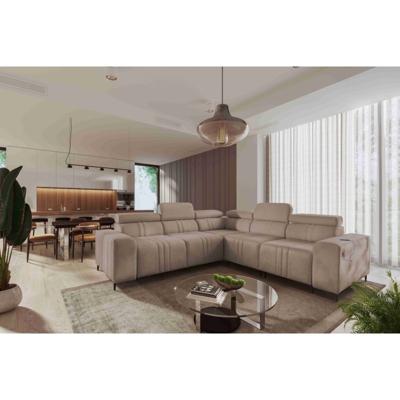 Verona III corner sofa with a sleeping function in Velvet fabric, Vena 14 – elegance and functionality in one piece of furniture Verona III corner sofa with a sleeping function in Velvet fabric, Vena 14 – elegance and functionality in one piece of furniture