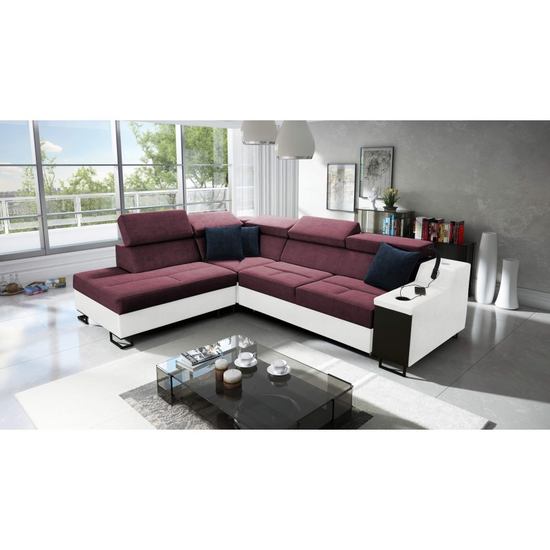 Avanti VII corner sofa with a sleeping function and a lamp with a USB port, fabric Sawana 14 + Eco-leather Avanti VII corner sofa with a sleeping function and a lamp with a USB port, fabric Sawana 14 + Eco-leather