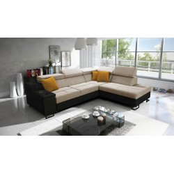 Avanti VII corner sofa with sleeping function and a lamp with a USB port, fabric Whisper 3 + black eco-leather
