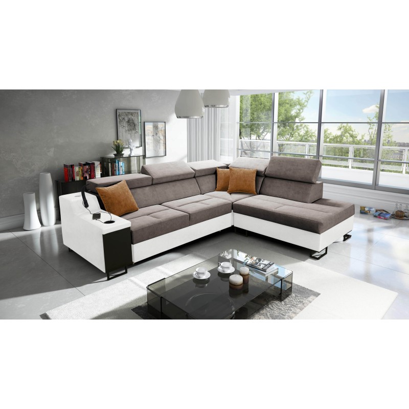 Avanti VII corner sofa with sleeping function and lamp with USB port, fabric Whisper 5 + Eco-leather Avanti VII corner sofa with sleeping function and lamp with USB port, fabric Whisper 5 + Eco-leather