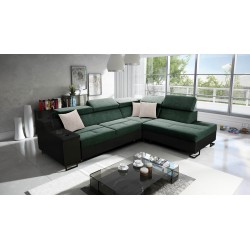 Avanti VII corner sofa with a sleeping function and a lamp with a USB port fabric Whisper 11 + black eco-leather