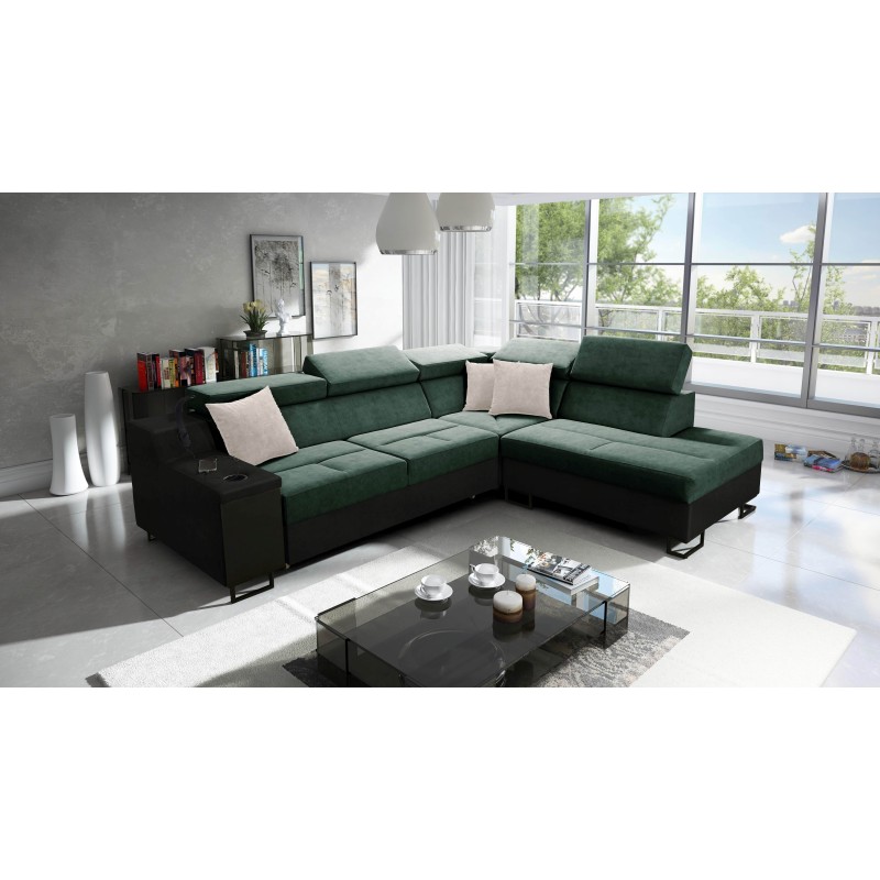 Avanti VII corner sofa with a sleeping function and a lamp with a USB port fabric Whisper 11 + black eco-leather Avanti VII corner sofa with a sleeping function and a lamp with a USB port fabric Whisper 11 + black eco-leather