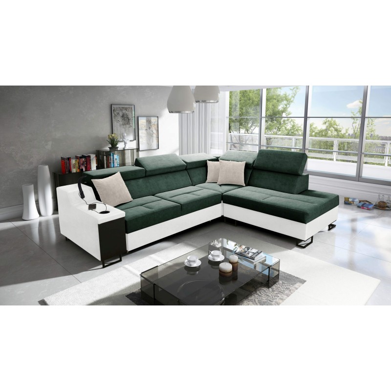 Avanti VII corner sofa with sleeping function and lamp with USB port, fabric Whisper 11 + Eco-leather Avanti VII corner sofa with sleeping function and lamp with USB port, fabric Whisper 11 + Eco-leather