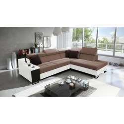 Avanti VII corner sofa with a sleeping function and a lamp with a USB port, fabric Whisper 25 + Eco-leather