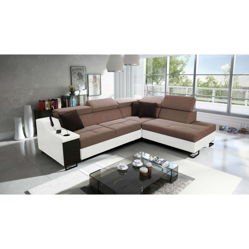 Avanti VII corner sofa with a sleeping function and a lamp with a USB port, fabric Whisper 25 + Eco-leather Avanti VII corner sofa with a sleeping function and a lamp with a USB port, fabric Whisper 25 + Eco-leather