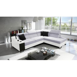 Avanti VII corner sofa with sleeping function and lamp with USB port, fabric Sawana 84 + Eco-leather