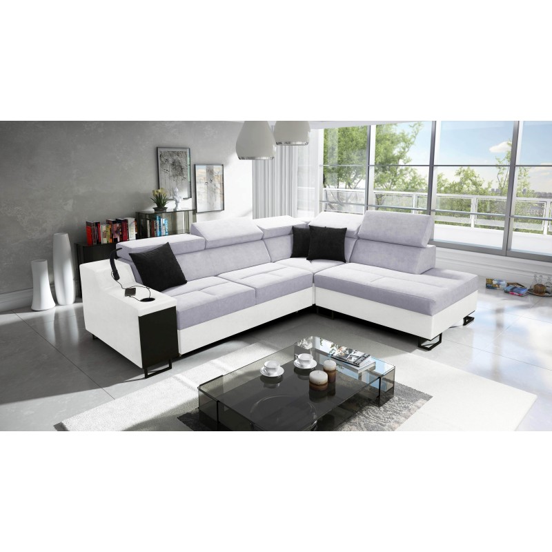 Avanti VII corner sofa with sleeping function and lamp with USB port, fabric Sawana 84 + Eco-leather Avanti VII corner sofa with sleeping function and lamp with USB port, fabric Sawana 84 + Eco-leather