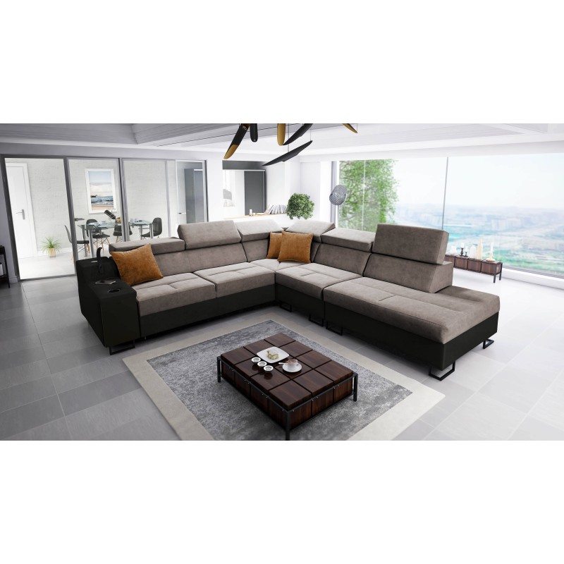 Avanti IX corner sofa with a sleeping function and a lamp with a USB port in Whisper 16 fabric Avanti IX corner sofa with a sleeping function and a lamp with a USB port in Whisper 16 fabric
