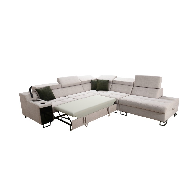 Avanti IX corner sofa with a sleeping function and a lamp with a USB port in Whisper 16 fabric Avanti IX corner sofa with a sleeping function and a lamp with a USB port in Whisper 16 fabric