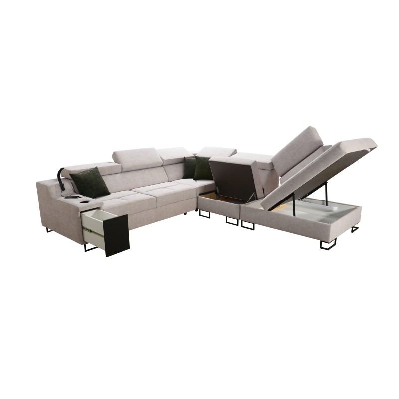 Avanti IX corner sofa with a sleeping function and a lamp with a USB port in Whisper 16 fabric Avanti IX corner sofa with a sleeping function and a lamp with a USB port in Whisper 16 fabric