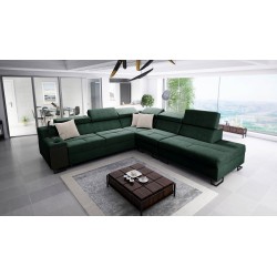 Avanti IX corner sofa with a sleeping function and a lamp with a USB port, fabric Whisper 9 + Eco leather