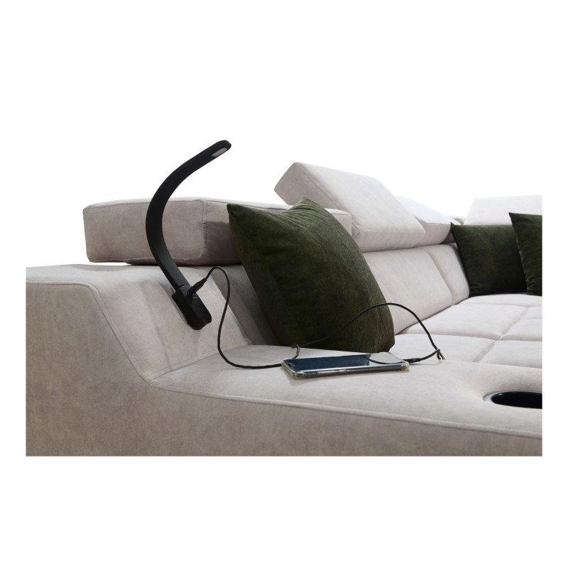 Narożnik Avanti IX z funkcją spania oraz lampką z portem usb tkanina Whisper 9 + Ecoskóra czarna Narożnik Avanti IX z funkcją spania oraz lampką z portem usb tkanina Whisper 9 + Ecoskóra czarna