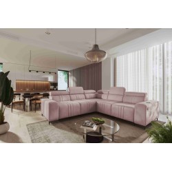 Verona III corner sofa with sleeping function in Velvet fabric, Vena 10 – elegance and functionality in one piece of furniture