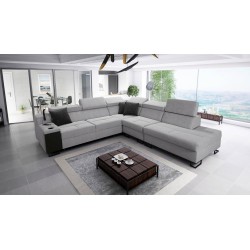 Avanti IX corner sofa with a sleeping function and a lamp with a USB port, fabric Sawana 96 + Eco-leather