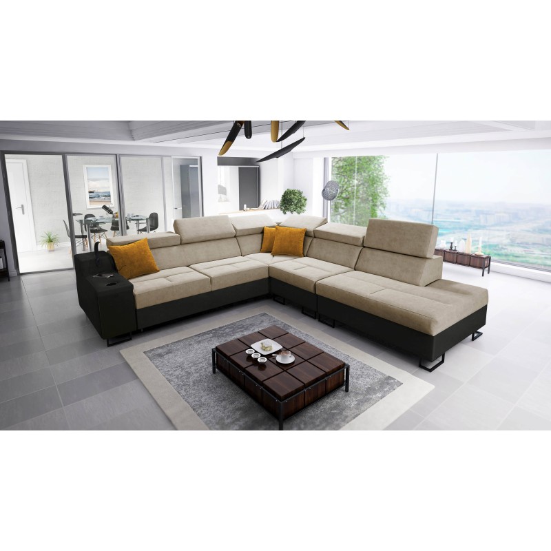 Avanti IX corner sofa with a sleeping function and a lamp with a USB port, fabric Sawana 14 + Eco-leather Avanti IX corner sofa with a sleeping function and a lamp with a USB port, fabric Sawana 14 + Eco-leather