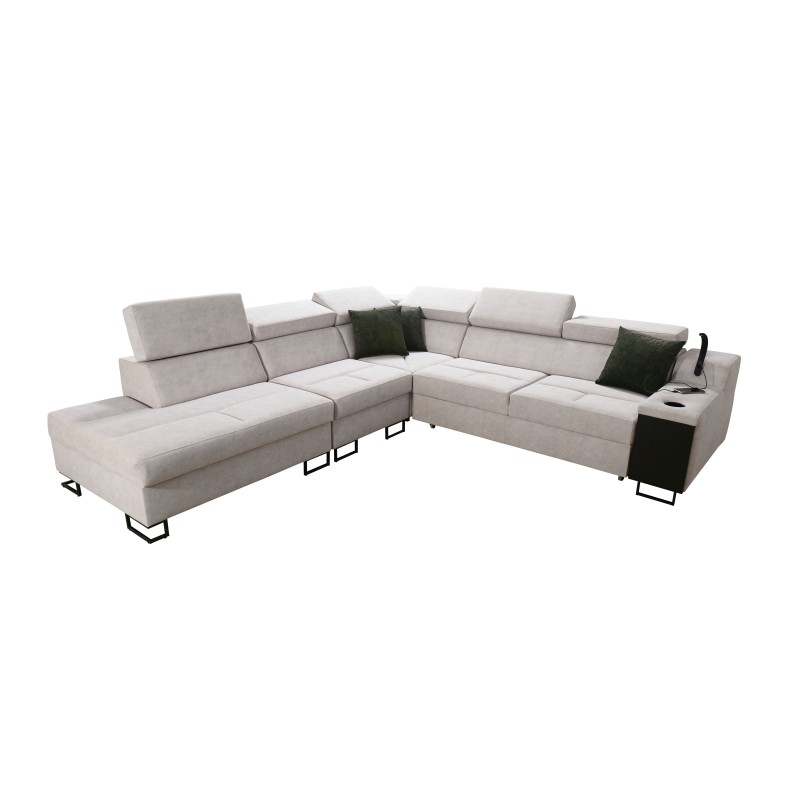 Avanti IX corner sofa with a sleeping function and a lamp with a USB port in Whisper 16 fabric Avanti IX corner sofa with a sleeping function and a lamp with a USB port in Whisper 16 fabric