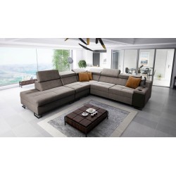 Avanti IX corner sofa with a sleeping function and a lamp with a USB port, fabric Whisper 3 + Eco-leather