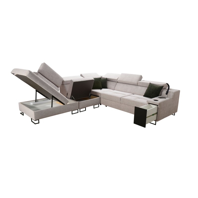 Avanti IX corner sofa with a sleeping function and a lamp with a USB port, fabric Whisper 9 Avanti IX corner sofa with a sleeping function and a lamp with a USB port, fabric Whisper 9