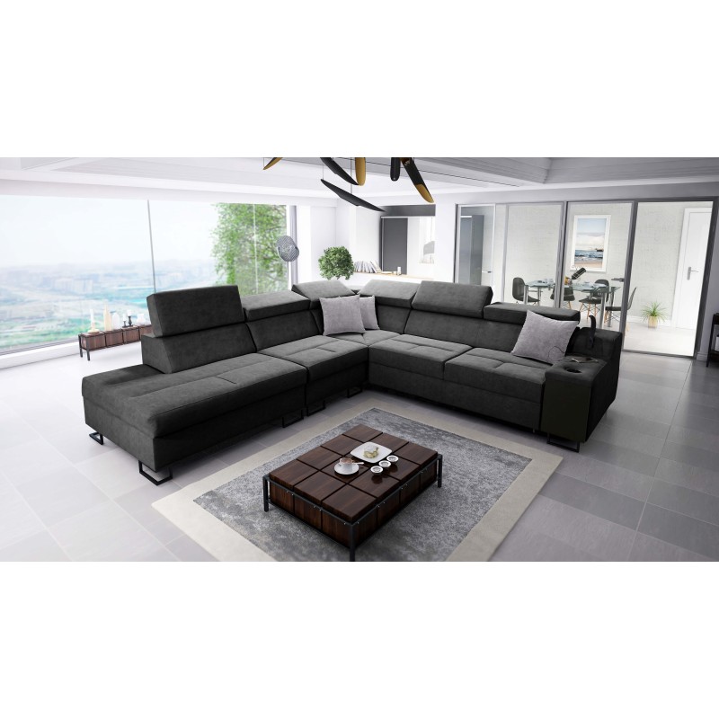 Avanti IX sectional sofa with a sleeping function and a lamp with a USB port, Whisper 11 fabric + black eco-leather Avanti IX sectional sofa with a sleeping function and a lamp with a USB port, Whisper 11 fabric + black eco-leather