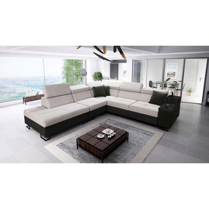 Avanti IX corner sofa with a sleeping function and a lamp with a USB port, fabric Whisper 25 + Eco-leather Avanti IX corner sofa with a sleeping function and a lamp with a USB port, fabric Whisper 25 + Eco-leather
