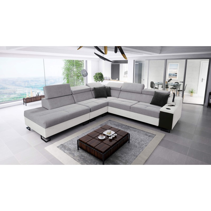 Avanti IX corner sofa with sleeping function and a lamp with a USB port, fabric Sawana 84 + Eco-leather Avanti IX corner sofa with sleeping function and a lamp with a USB port, fabric Sawana 84 + Eco-leather