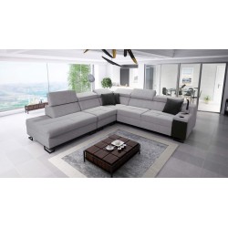 Avanti IX corner sofa with a sleeping function and a lamp with a USB port, fabric Sawana 96 + Eco-leather