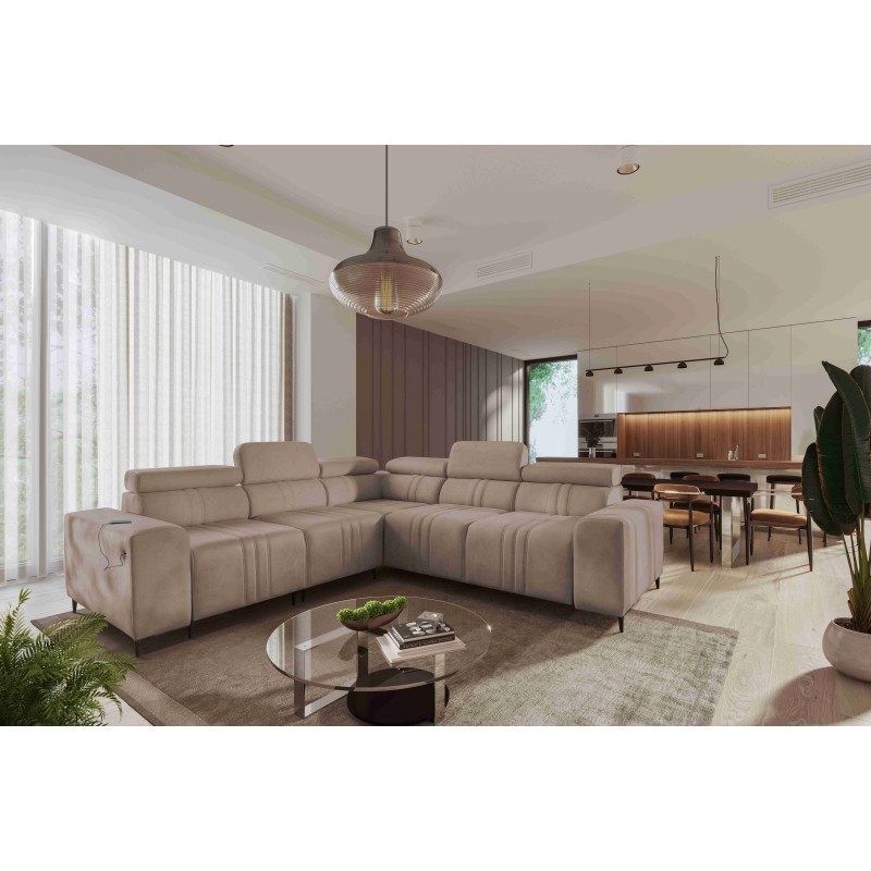 Verona III corner sofa with a sleeping function in Velvet fabric, Vena 14 – elegance and functionality in one piece of furniture Verona III corner sofa with a sleeping function in Velvet fabric, Vena 14 – elegance and functionality in one piece of furniture