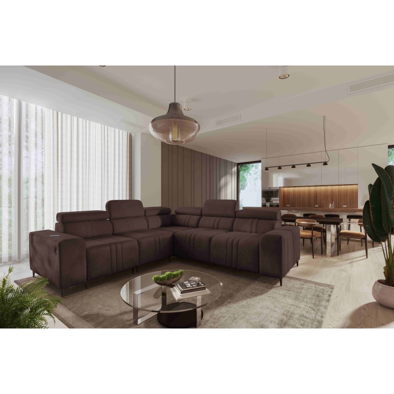 Verona III corner sofa with a sleeping function in Velvet fabric, Vena 13 – elegance and functionality in one piece of furniture Verona III corner sofa with a sleeping function in Velvet fabric, Vena 13 – elegance and functionality in one piece of furniture