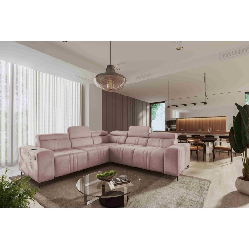Verona III corner sofa with sleeping function in Velvet fabric, Vena 10 – elegance and functionality in one piece of furniture Verona III corner sofa with sleeping function in Velvet fabric, Vena 10 – elegance and functionality in one piece of furniture