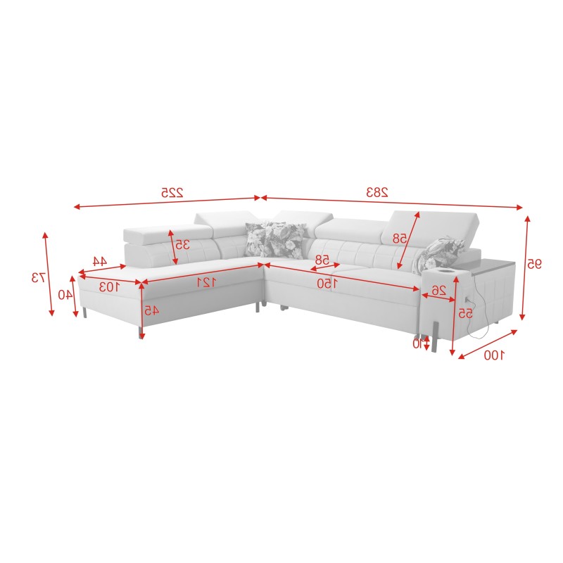 Zetta III corner sofa with sleeping function and USB port - Velvet, Jaguar 2180 Zetta III corner sofa with sleeping function and USB port - Velvet, Jaguar 2180