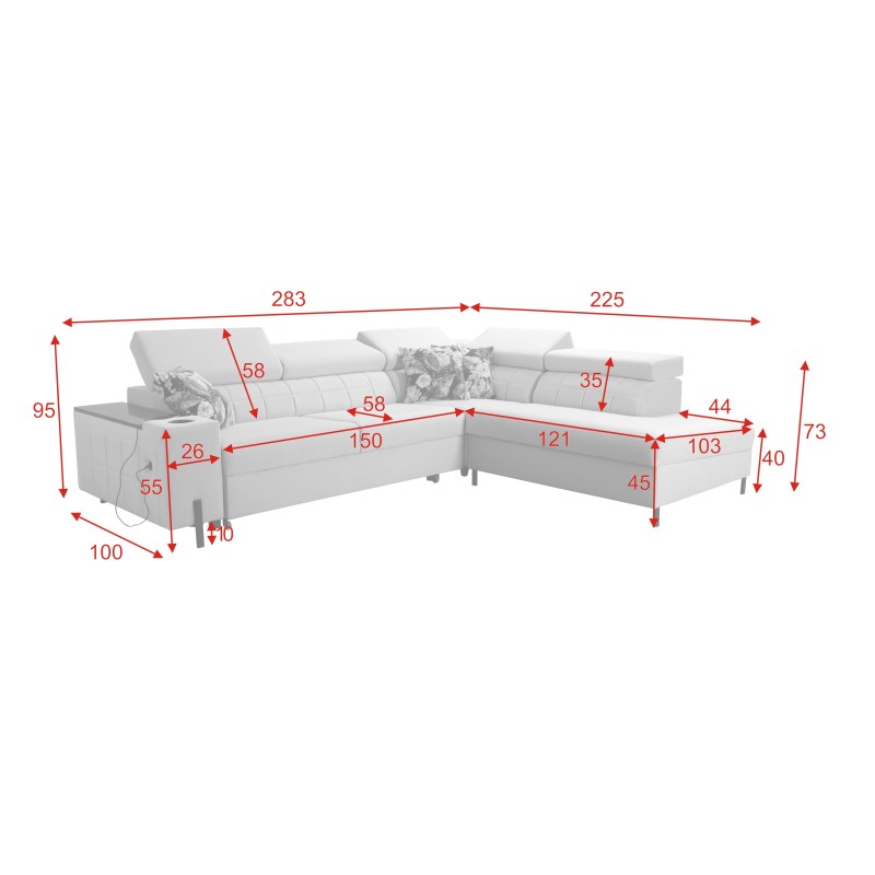 Zetta III corner sofa with sleeping function and USB port - Velvet, Jaguar 2180 Zetta III corner sofa with sleeping function and USB port - Velvet, Jaguar 2180