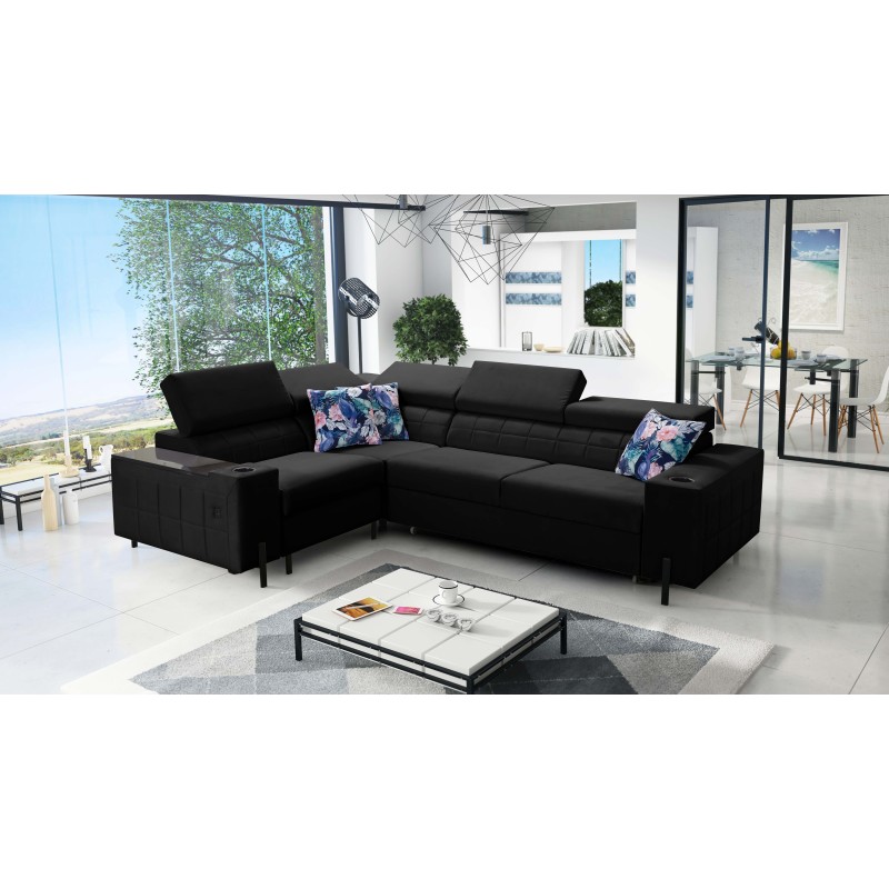 Zetta II corner sofa with a sleeping function, bar, storage for bedding, and USB port - Velvet, Jaguar 2183 Zetta II corner sofa with a sleeping function, bar, storage for bedding, and USB port - Velvet, Jaguar 2183